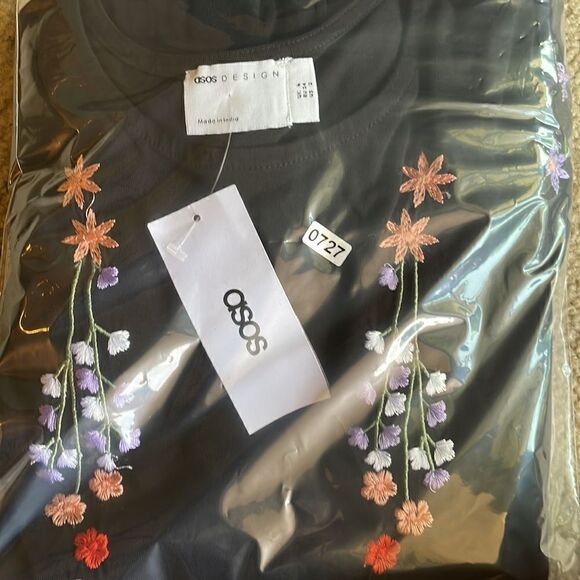 ASOS DESIGN long sleeve smock dress with pep hem with floral embroidery Size 2 - Picture 12 of 12